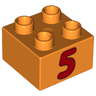 Duplo, Brick 2 x 2 with Number 5 Red Pattern