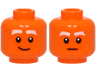 Minifigure, Head Dual Sided White Thick Eyebrows, Lopsided Grin / Stern Pattern