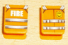 Minifigure Vest with Straps, Fire Logo, and White 'FIRE' Pattern (Stickers) - Sets 7043 / 7046