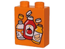Duplo, Brick 1 x 2 x 2 with White, Red and Bright Light Orange Bottles with Tomato and Lemon Pattern (Plastic Waste / Garbage)
