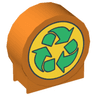 Duplo, Brick 1 x 2 x 2 Round Top with Green Recycling Arrows on Yellow Background Pattern