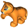 Duplo Cat, Large, Baby Cub, Raised Paw (Tiger) with White Muzzle, Black Eyes, Nose and Stripes Pattern