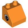 Duplo, Brick 2 x 2 x 1 1/2 Slope 45 with Circled Black Eye with Arc and White Pupil Pattern on Both Sides