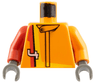 Torso Racing Suit with Red and Yellow Stripes, White Number 4 Pattern / Orange Arm Left / Red Arm Right / Dark Gray Hands