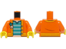 Torso Jacket with Bright Light Orange Trim over Dark Turquoise Shirt with White Stripes Pattern / Orange Arms / Yellow Hands