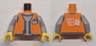 Torso Vest Open with Medium Azure Zipper and Trim over Light Bluish Gray Shirt, White Name Badge, '24 7' Logo on Back Pattern / Light Bluish Gray Arms / Yellow Hands