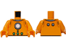 Torso Spacesuit with White Circle in Silver Ring, Bright Green Buttons, Dark Orange Lines Pattern / Orange Arms / Orange Hands