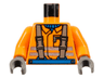 Torso Town Construction Brown Suspenders, Shirt, Safety Stripes Pattern / Orange Arms / Dark Gray Hands