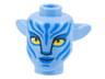 Minifigure, Head, Modified Alien Na'vi with Yellow Eyes, Silver Spots, Blue Markings and Lips, Closed Mouth Grin Pattern