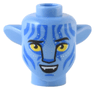 Minifigure, Head, Modified Alien Na'vi with Yellow Eyes, Silver Spots, Blue Markings, Open Mouth Smile with Top Teeth Pattern