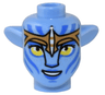 Minifigure, Head, Modified Alien Na'vi with Yellow Eyes, Silver Spots, Blue Markings and Lips, Medium Nougat Headband, Open Mouth Smile with Teeth Pattern