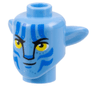 Minifigure, Head, Modified Alien Na'vi with Yellow Eyes, Silver Spots, Blue Markings, Smirk with Left Corner Lifted Pattern