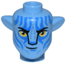 Minifigure, Head, Modified Alien Na'vi with Yellow Eyes, Silver Spots, Wide Blue Markings, Smirk with Right Corner Lifted Pattern