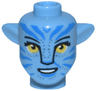 Minifigure, Head, Modified Alien Na'vi with Yellow Eyes with Long Eyelashes, Silver Spots, Blue Markings, Open Mouth Smile with Teeth Pattern