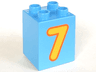 Duplo, Brick 2 x 2 x 2 with Yellow Number 7 with Orange Outline Pattern