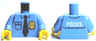 Torso Police Uniform Shirt with Pocket and White 'POLICE' on Back, Gold Badge, Dark Blue Tie Pattern / Medium Blue Arms / Yellow Hands