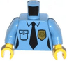 Torso Female Police Uniform Shirt with Pocket, Gold Badge, Black Tie Pattern / Medium Blue Arms / Yellow Hands