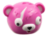 Minifigure, Headgear Mask Bear Rounded with Molded White Auricles, Eyes, Muzzle and Scar and Printed Black Heart Nose, Red Tongue, Magenta Left Eye and Dark Purple Right Eye Pattern