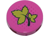Tile, Round 2 x 2 with Bottom Stud Holder with Ivy Leaves and Dark Pink Dots Pattern