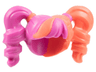 Minifigure, Hair Female Pigtails High Bouncy, Hole on Top with Coral Hair on Left Side and Coral Tie on Right Side Pattern (BAM)