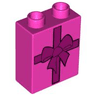 Duplo, Brick 1 x 2 x 2 with Present / Gift with Bow Pattern