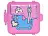 Container, Box 3 x 8 x 6 2/3 Half Front with Dark Azure Purse with Strap, Heart Game Controller Charm, Pixelated Heart Charm Pattern