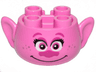 Minifigure, Head, Modified Trolls with Magenta Eyebrows, Eyes, Eye Shadow, and Nose, Black Eyelashes, Metallic Pink Freckles, Grin Pattern