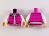 Torso Female Puffy Coat Open with Magenta Gathers and Silver Buttons over White Shirt with Light Bluish Gray Collar Pattern / White Arms / Light Nougat Hands