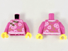 Torso Qipao with White Flowers and Hems, Gold Clasps and Leaves Pattern / Dark Pink Arms / Yellow Hands