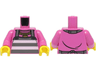 Torso Shirt and Dark Bluish Gray Apron with White Prison Stripes, Gold Necklace with Medallion Pattern / Dark Pink Arms / Yellow Hands