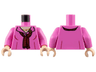 Torso Shirt, Open Collar, Light Nougat Neck, Gold Necklace and Flower Pin, Dark Red Scarf Pattern / Dark Pink Arms / Light Nougat Hands