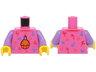 Torso Shirt with Birthday Cupcake with Medium Lavender Candle, Red, Orange and Dark Azure Scrolls Pattern (BAM) / Medium Lavender Arms / Yellow Hands