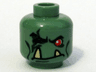 Minifigure, Head Alien Troll with Red Eye, Black Eyebrows and Cheek Lines, Dark Green Scar and Eye Shadow, and Frown with Tan Lower Fangs Pattern
