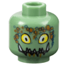 Minifigure, Head Alien with Large Yellow Eyes, Sharp White Teeth, Blue Circles, and Orange Splotches Pattern