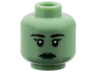 Minifigure, Head Female Black Eyebrows, Eyelashes and Eyes, Dark Green Lips, Closed Mouth Sad Pattern