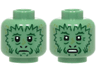 Minifigure, Head Dual Sided Alien with Dark Green Wrinkles and Zigzag Contours, Olive Green Spots, Frown / Surprised Open Mouth with Teeth Pattern