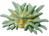 Minifigure, Headgear Mask with 2 Blades and 19 Spikes with Gold Face and Highlights, Dark Red Eyebrows, Eyes and Mouth Pattern - Flexible Rubber