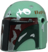 Minifigure, Headgear Helmet with Holes, SW Mandalorian with Black and Dark Red Visor, Dark Green Cheek Indents and Silver Battle Damage Pattern