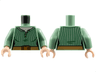 Torso Female Shirt with Buttons and Dark Green Pinstripes, Dark Tan Belt with Medium Nougat Buckle and Stitching, Light Nougat Neck Pattern / Sand Green Arms / Light Nougat Hands