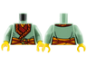 Torso Robe with Dark Red Trim over Red Scarf, Orange Sash, Straps Tied with Gold Crescent Moon Pattern / Sand Green Arms / Yellow Hands