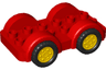 Duplo Car Base 2 x 6 with Black Tires and Yellow Wheels on Fixed Axles