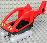Duplo Helicopter Body Medium with Cabin (Skids not Removable) with Black Base and Fire Department Logo Pattern, Small Propeller Pin