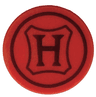 Tile, Round 2 x 2 with Bottom Stud Holder with Wax Seal with Hogwarts Crest, Dark Red Capital Letter H and Border Pattern