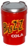 Minifigure, Utensil Cup, Take Out Cup without Top Hole with Silver Lid and Black, Yellow and White 'BUZZ COLA' Pattern