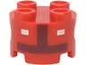 Brick, Round 2 x 2 with Pin Holes with Two White Rectangles and Dark Red Inverted T-Shape Pattern (Super Mario Toad Pit Crew Torso)