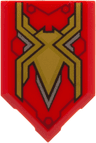 Tile, Modified 2 x 3 Pentagonal with Gold, Silver and Medium Nougat Stylized Spider and Dark Red Lines Pattern