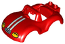 Duplo Car Body with Windscreen Frame with Yellow Headlights and White Racing Stripes Pattern