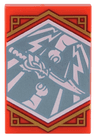 Tile 2 x 3 with White Dragon Sword and Minifigure Arms on Metallic Light Blue Background with Gold Trim Pattern (Ninjago Generosity Banner)
