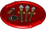 Duplo Utensil Disk with Ink Stick, Black Spots, Ink Stone, and Dark Orange Brushes with White Bristles Pattern (Chinese Calligraphy Set)