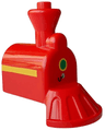 Duplo, Train Steam Engine Front with Cow Catcher with Green and Silver Oval with Black Hook on Front, Yellow Stripe on Both Sides Pattern